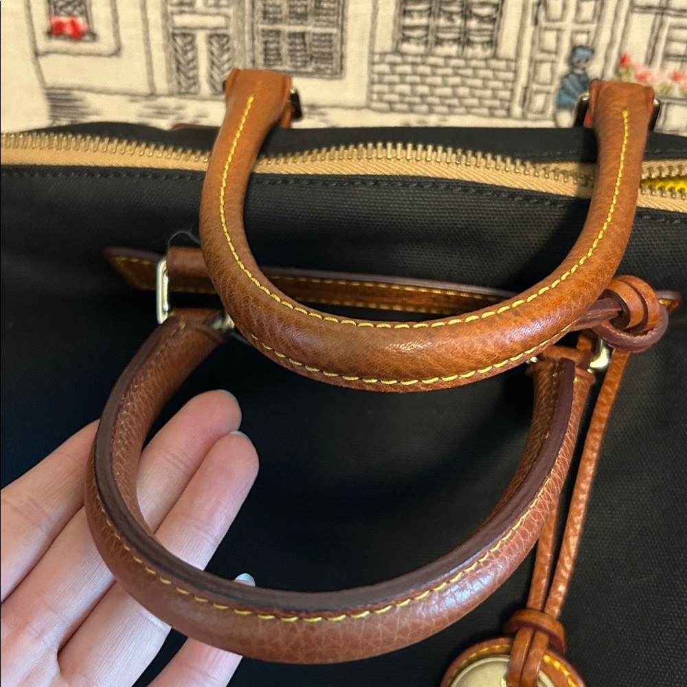 Dooney & Bourke Black Canvas Duffel with Tan Leather Trim - Picture 15 of 16